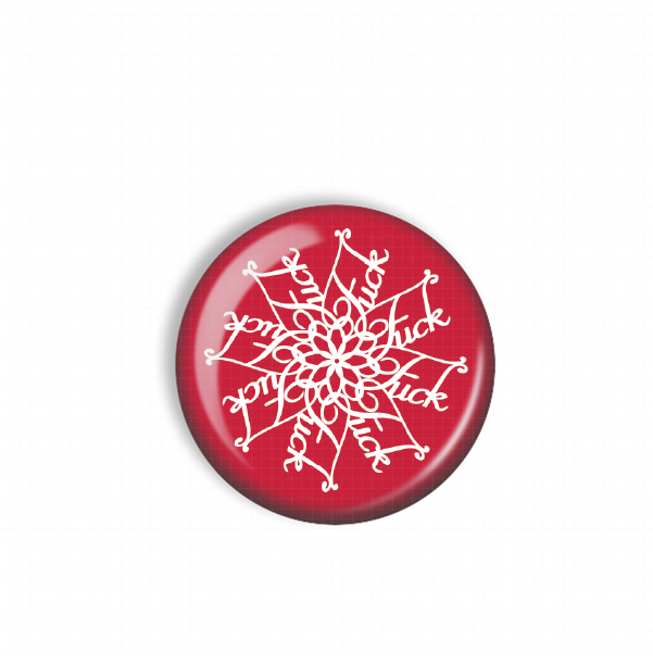 A red button with a white snowflake design on it.