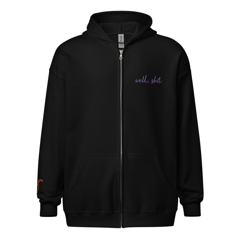 Embroidered Full-Zip Hoodie: well, shit