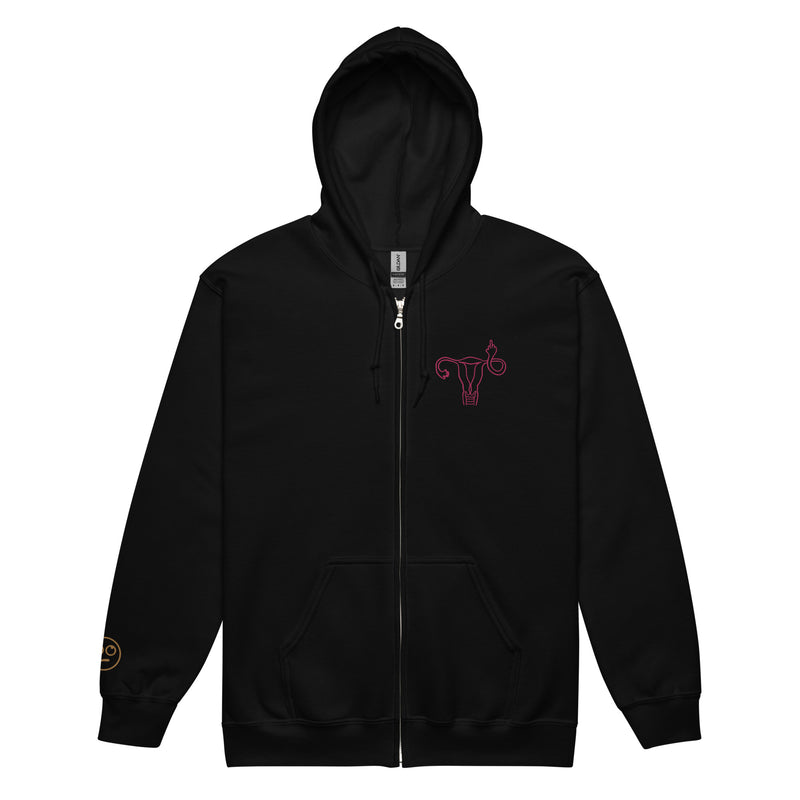 Embroidered Full-Zip Hoodie: Middle Finger Uterus