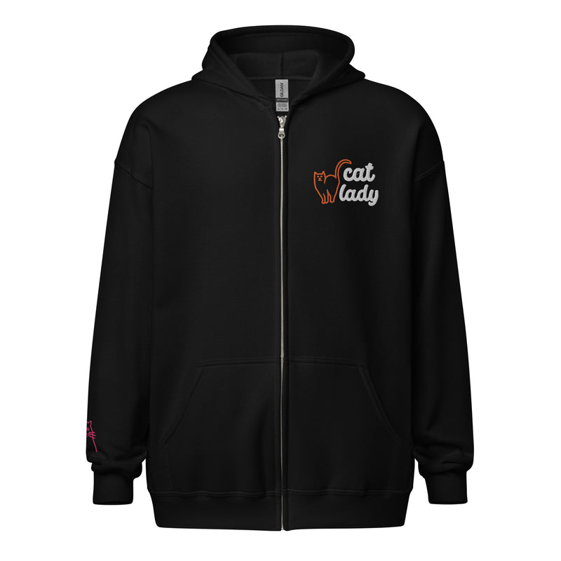 Embroidered Full-Zip Hoodie: Cat Lady