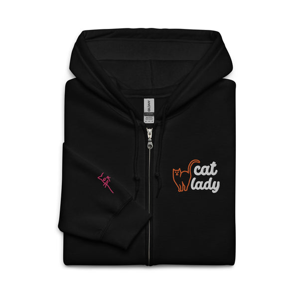 Embroidered Full-Zip Hoodie: Cat Lady