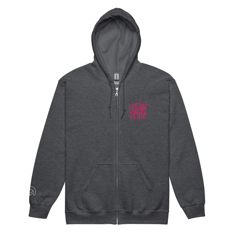 Embroidered Full-Zip Hoodie: Overstimulated Nurse Club