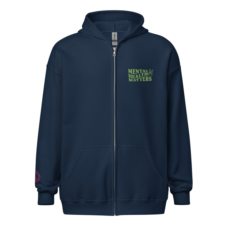 Embroidered Full-Zip Hoodie: Mental Health Matters