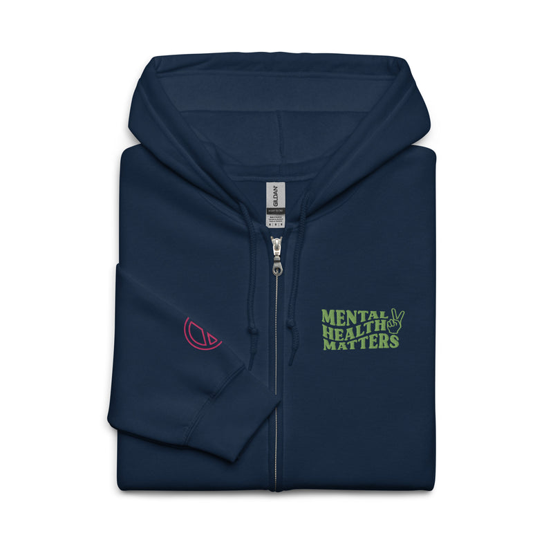 Embroidered Full-Zip Hoodie: Mental Health Matters