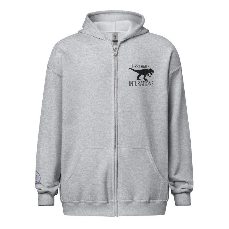 Embroidered Full-Zip Hoodie: T-Rex Hates Intubations