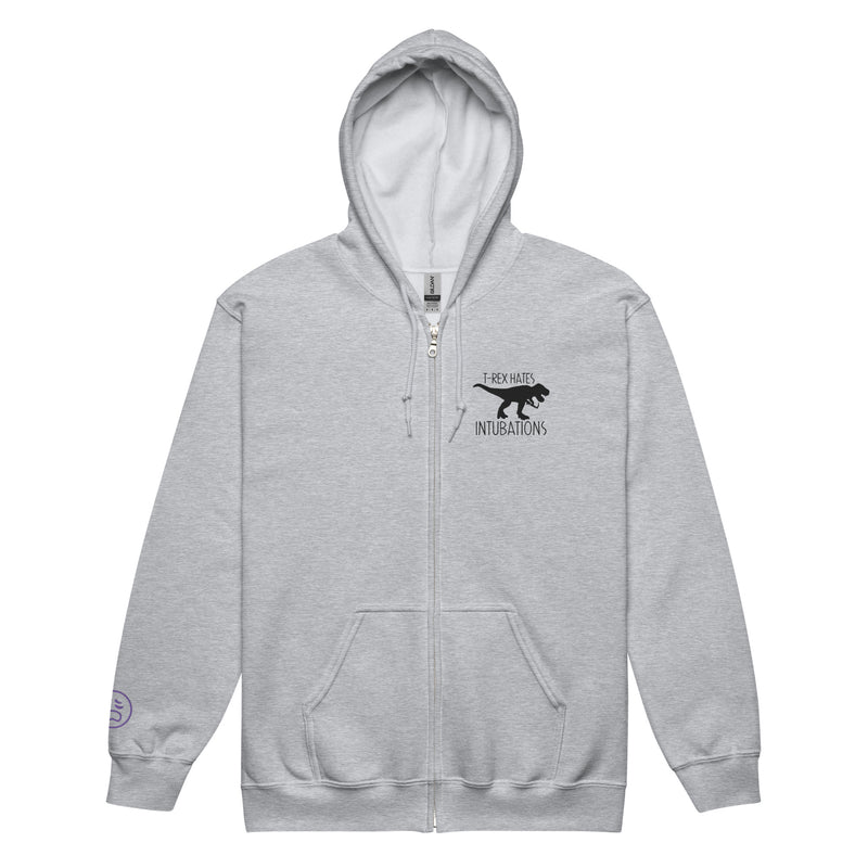 Embroidered Full-Zip Hoodie: T-Rex Hates Intubations