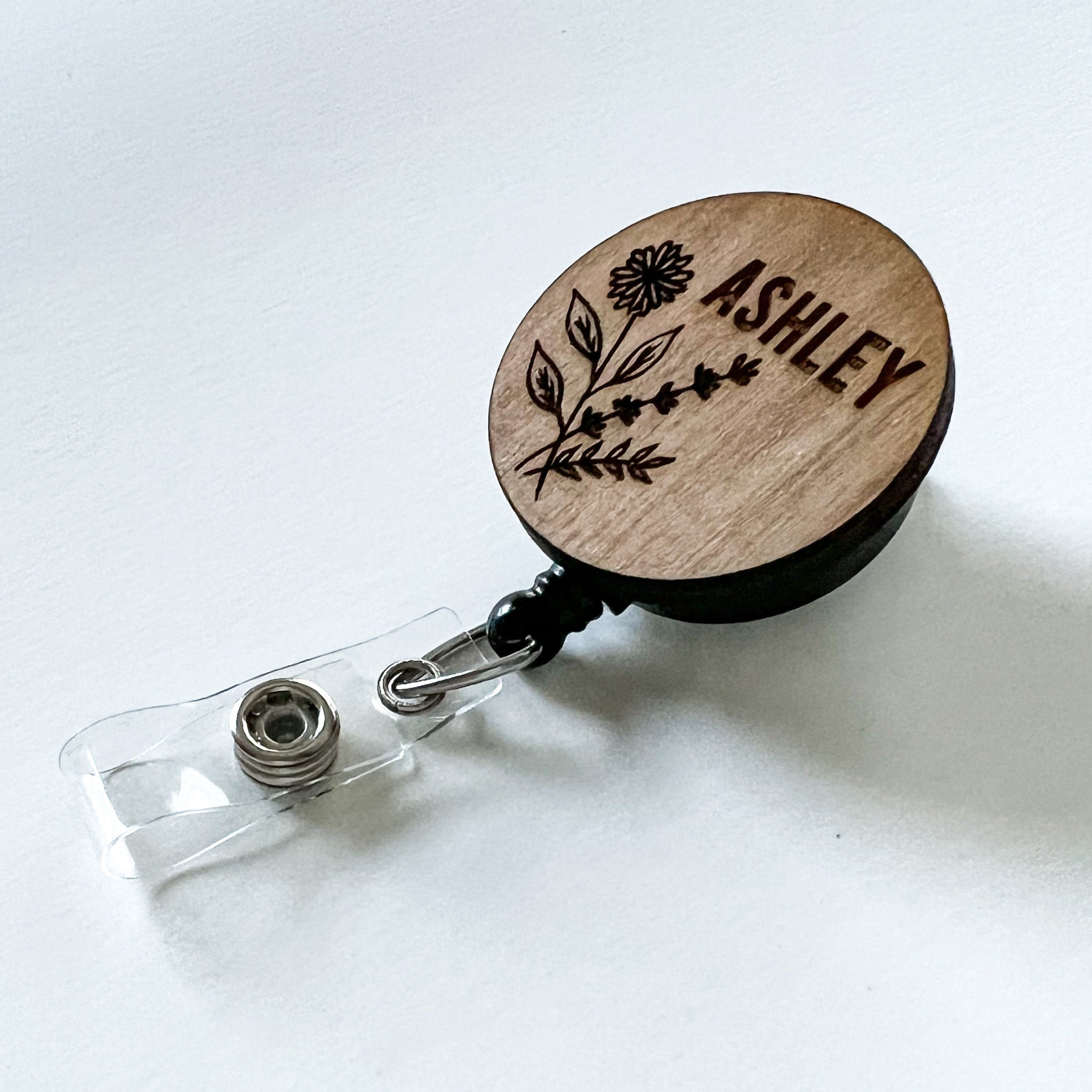 Wooden Badge Reel: Flower - Personalize!