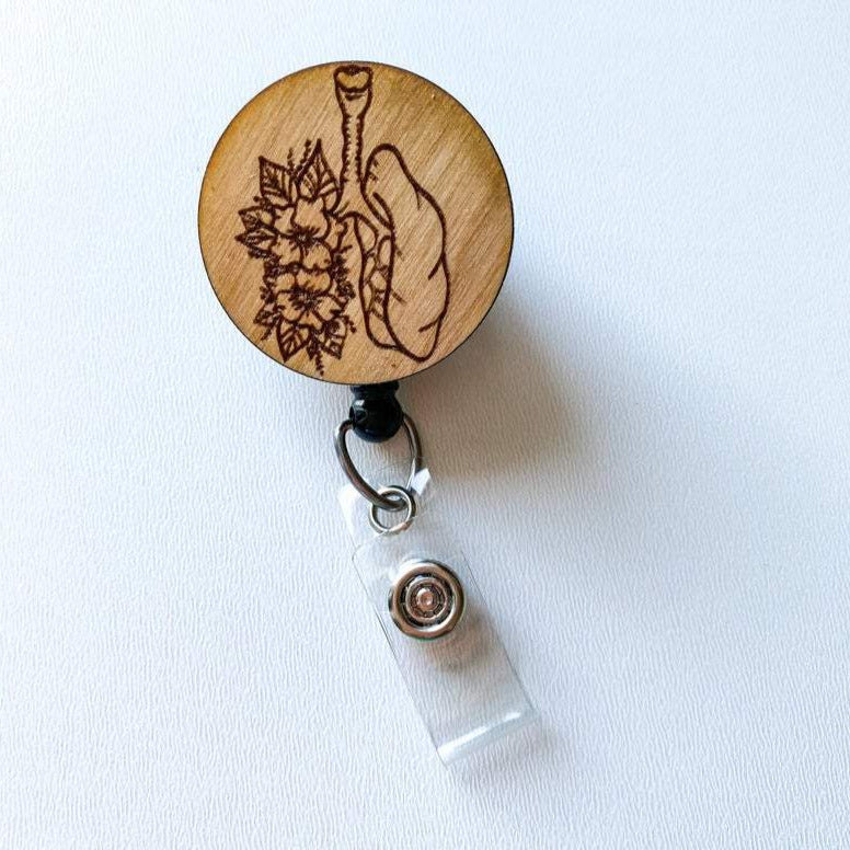 Wooden Badge Reel: Floral Lungs