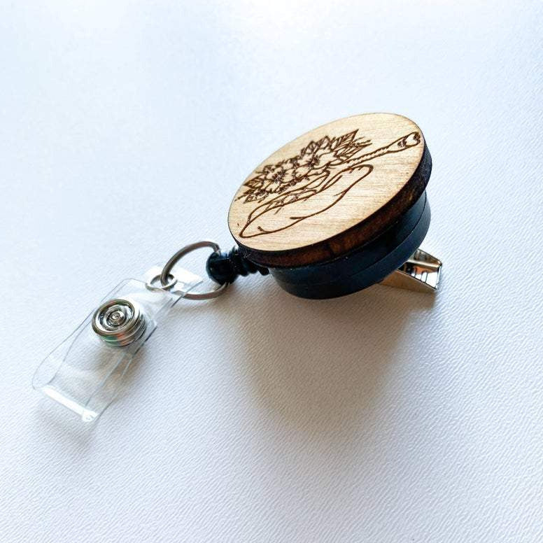 Wooden Badge Reel: Floral Lungs
