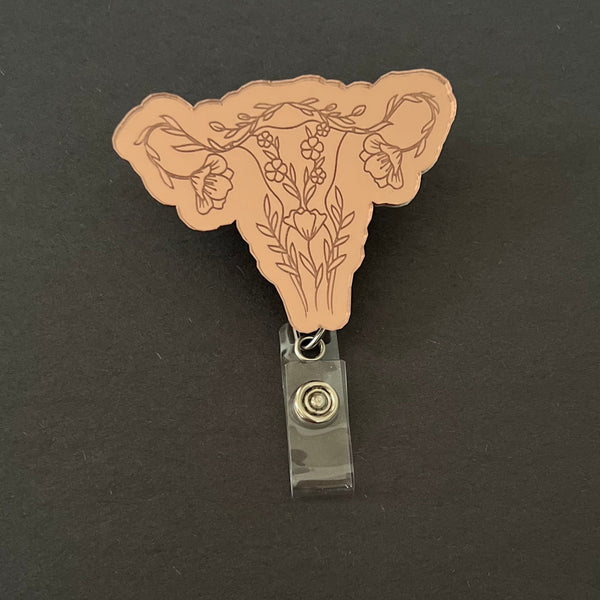 Mirrored Badge Reel: Floral Uterus