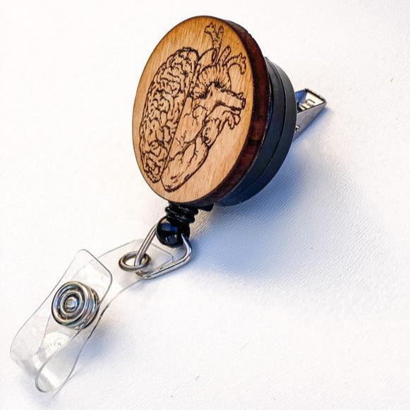 Wooden Badge Reel: Heart & Brain