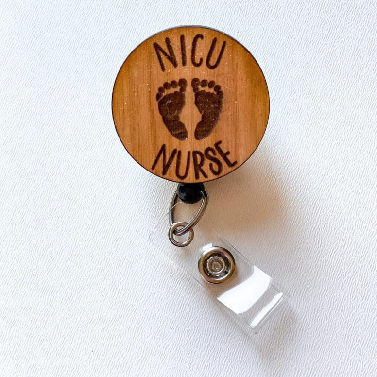Wooden Badge Reel: NICU Nurse