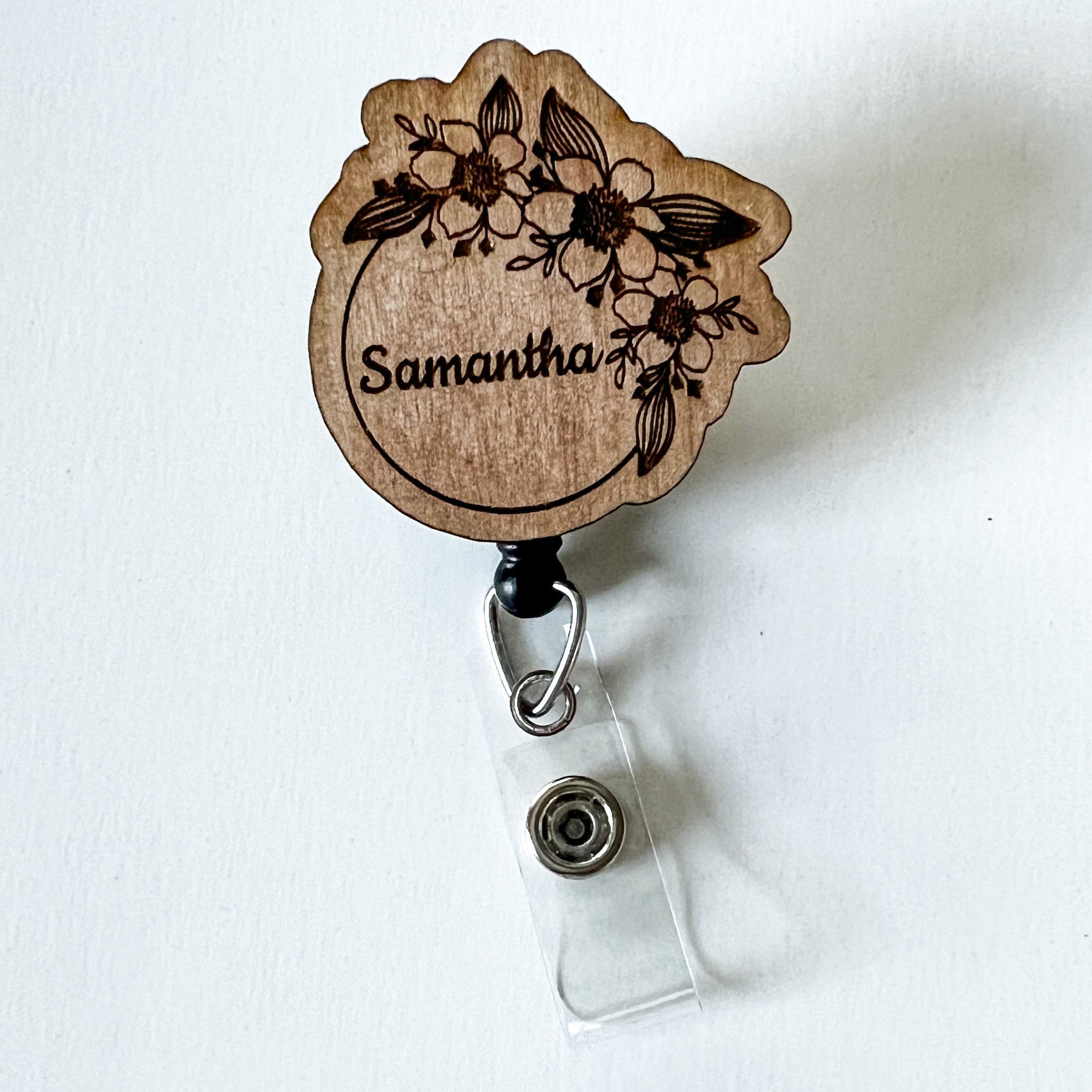 Wooden Badge Reel: Flower Circle - Personalize!