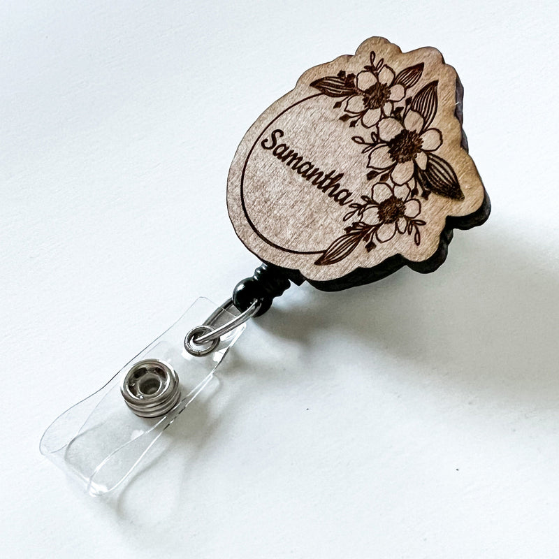 Wooden Badge Reel: Flower Circle - Personalize!