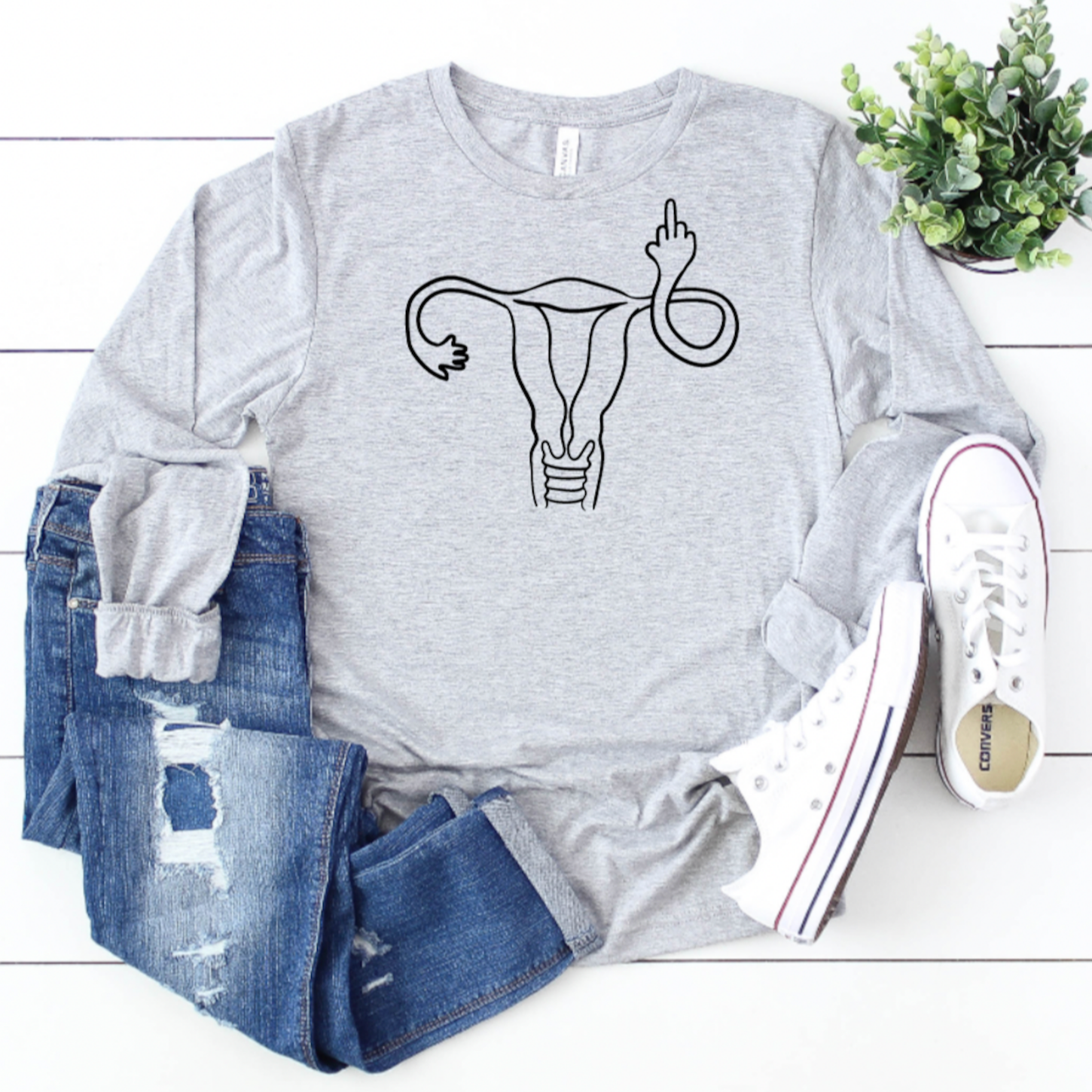 Middle Finger Uterus - Long Sleeve