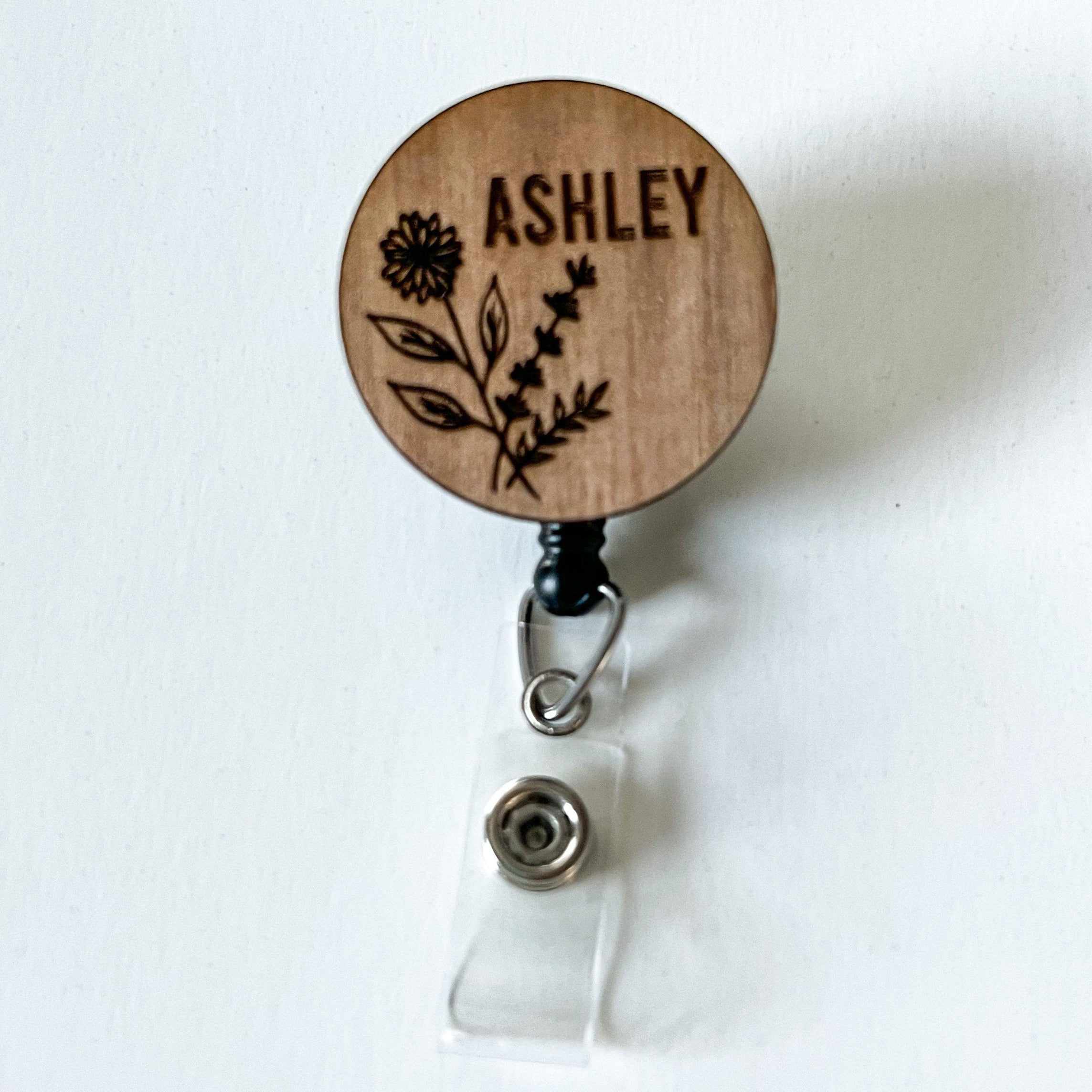 Wooden Badge Reel: Flower - Personalize!