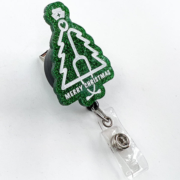 Glitter Badge Reel: Stethoscope Christmas Tree
