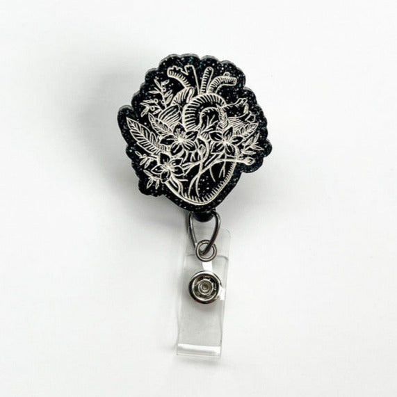 Glitter Badge Reel: Floral Heart