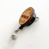 Wooden Badge Reel: Please Share Your Pronouns With Me