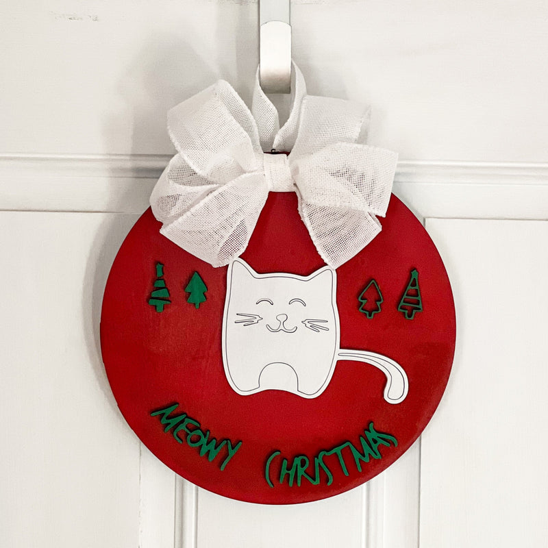 Door Hanger Sign: Meowy Christmas