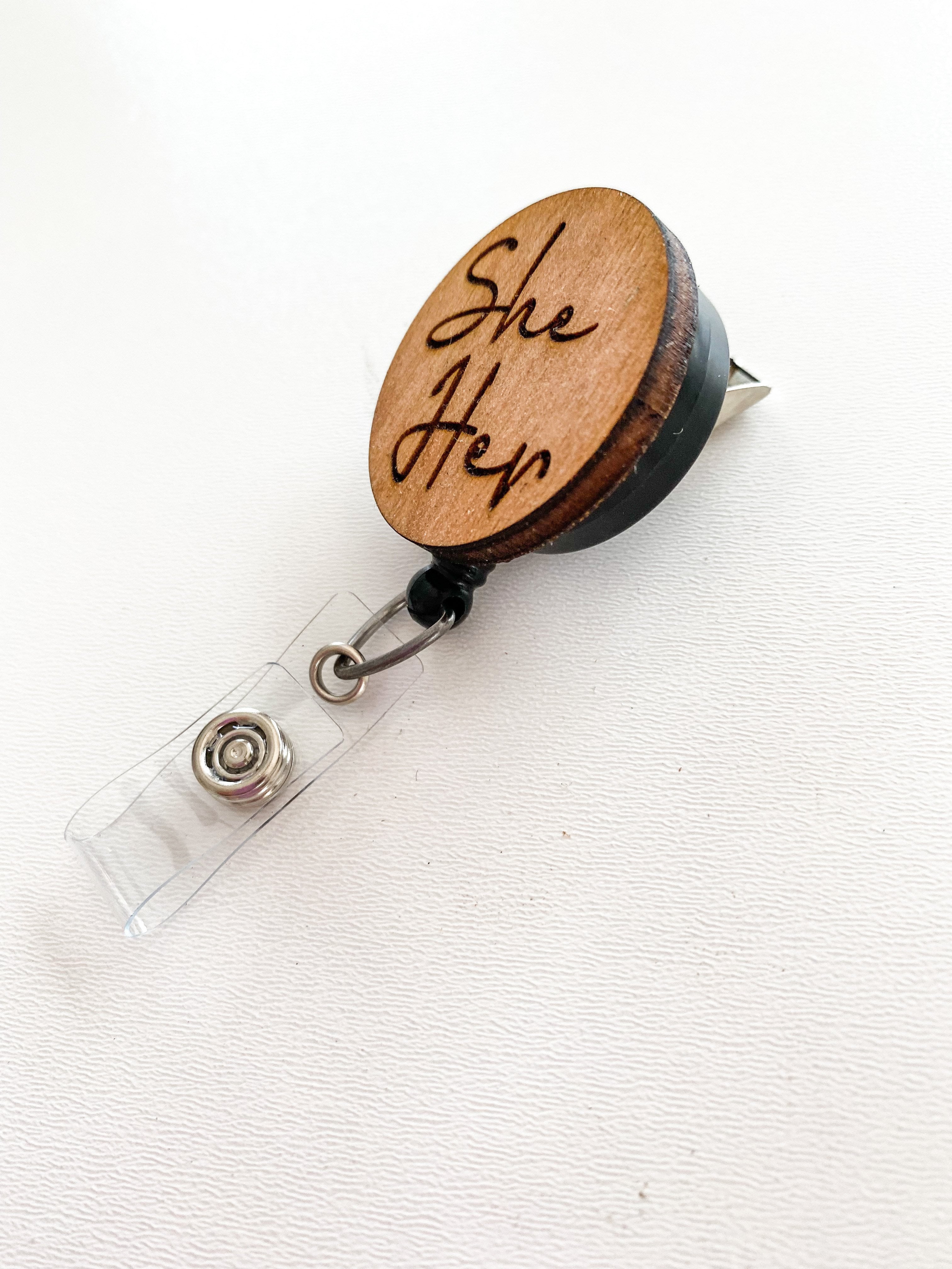 Wooden Badge Reel: She/Her